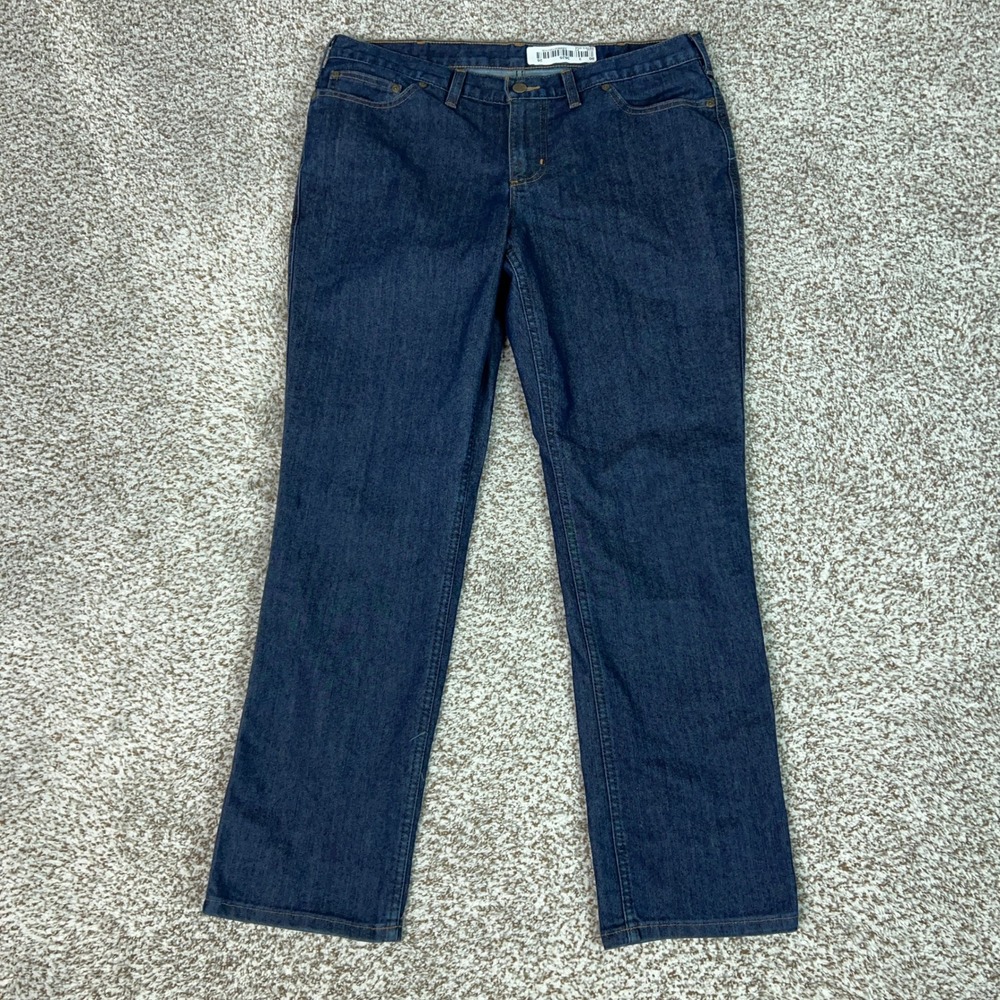 Carhartt Jeans Womens 12 Blue Relaxed Fit Straight Leg Stretch Denim Workwear